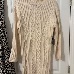 Cream Cable Knit Sweater Dress